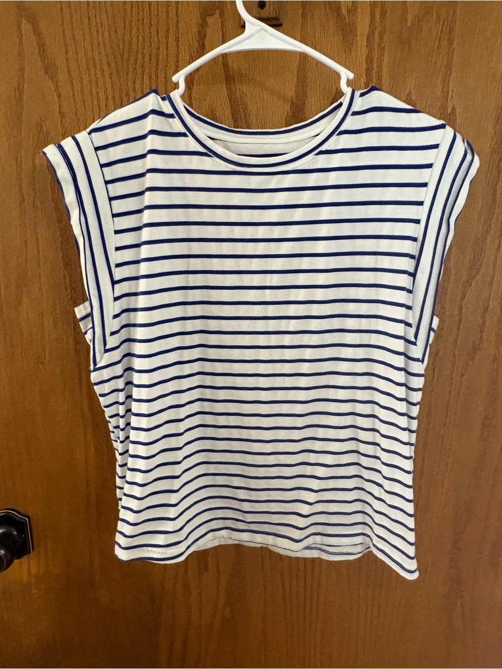 Striped Sleeveless Boatneck Tank Top - White & Blue